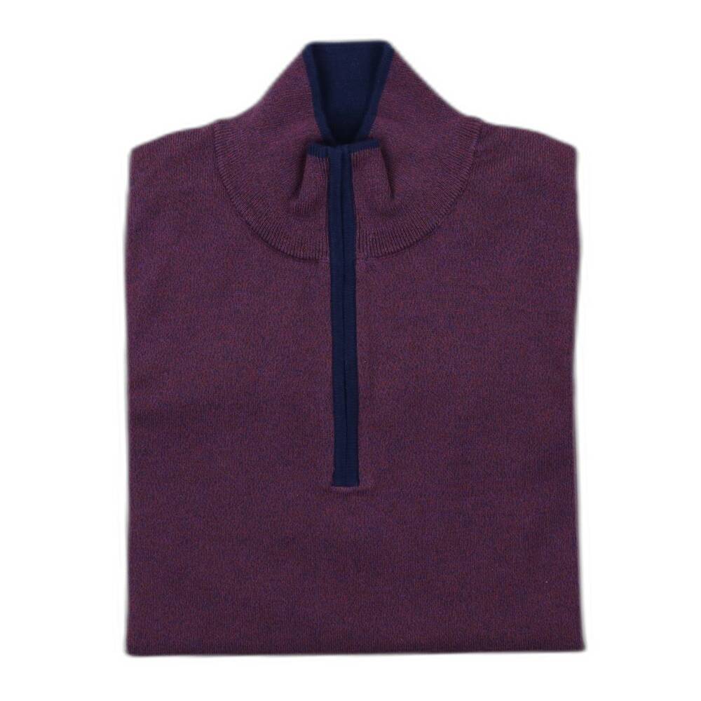 NEW HAGEN men's cotton-cashmere quarter zip in marled plum